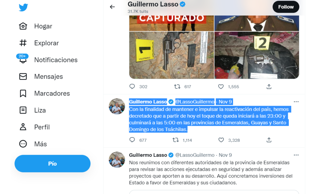 Cuenta oficial en twitter del presidente Guillermo Lasso.